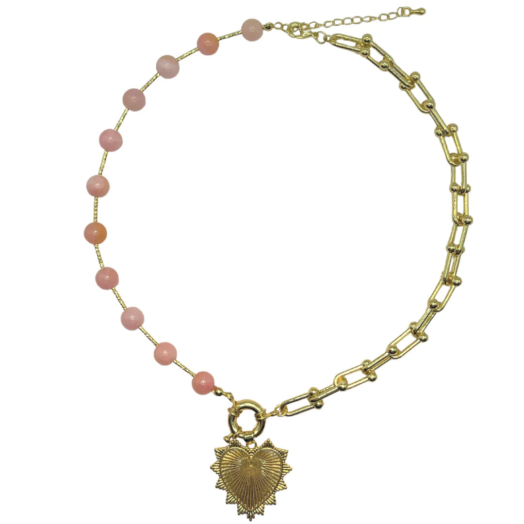 Pink Intricate Heart Charm Necklace