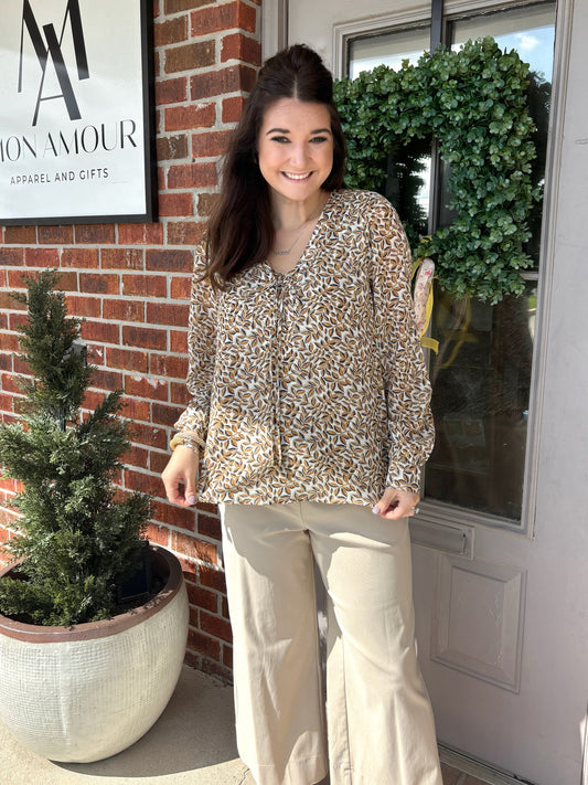 Goldie Long Sleeve Lace Up Woven Blouse