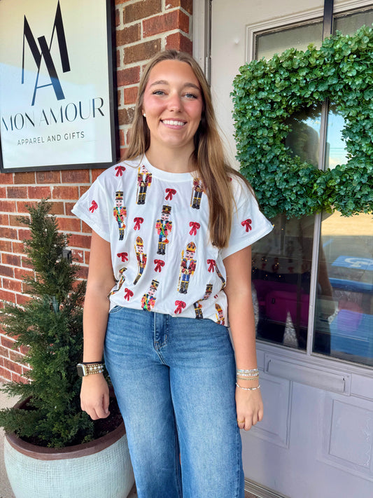QOS White Nutcracker & Bow Tee