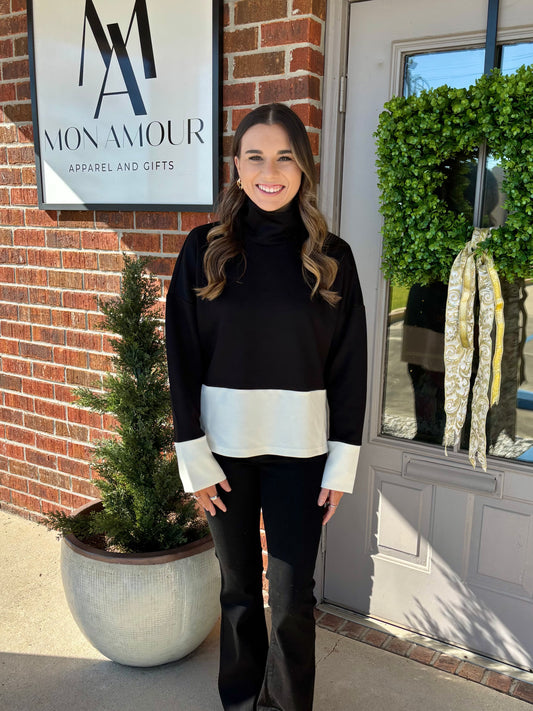 Butter Black Ivory Mock Sweater