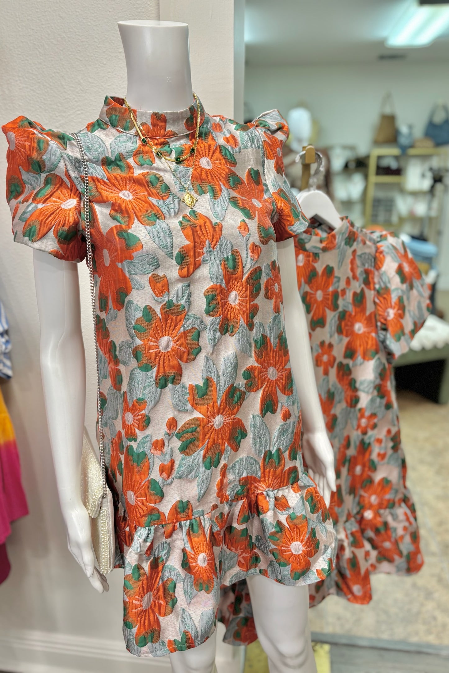 Floral Billow Jacquard Dress