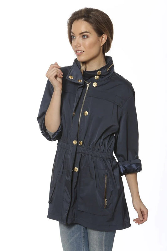 Tess- Navy with Gold Trim Rain Jacket