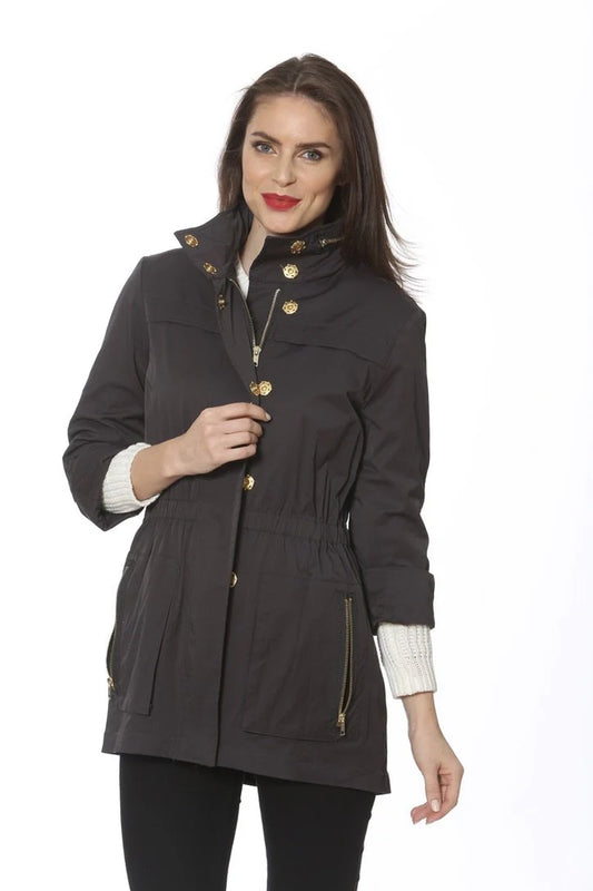 Tess Black with Gold Trim Rain Jacket