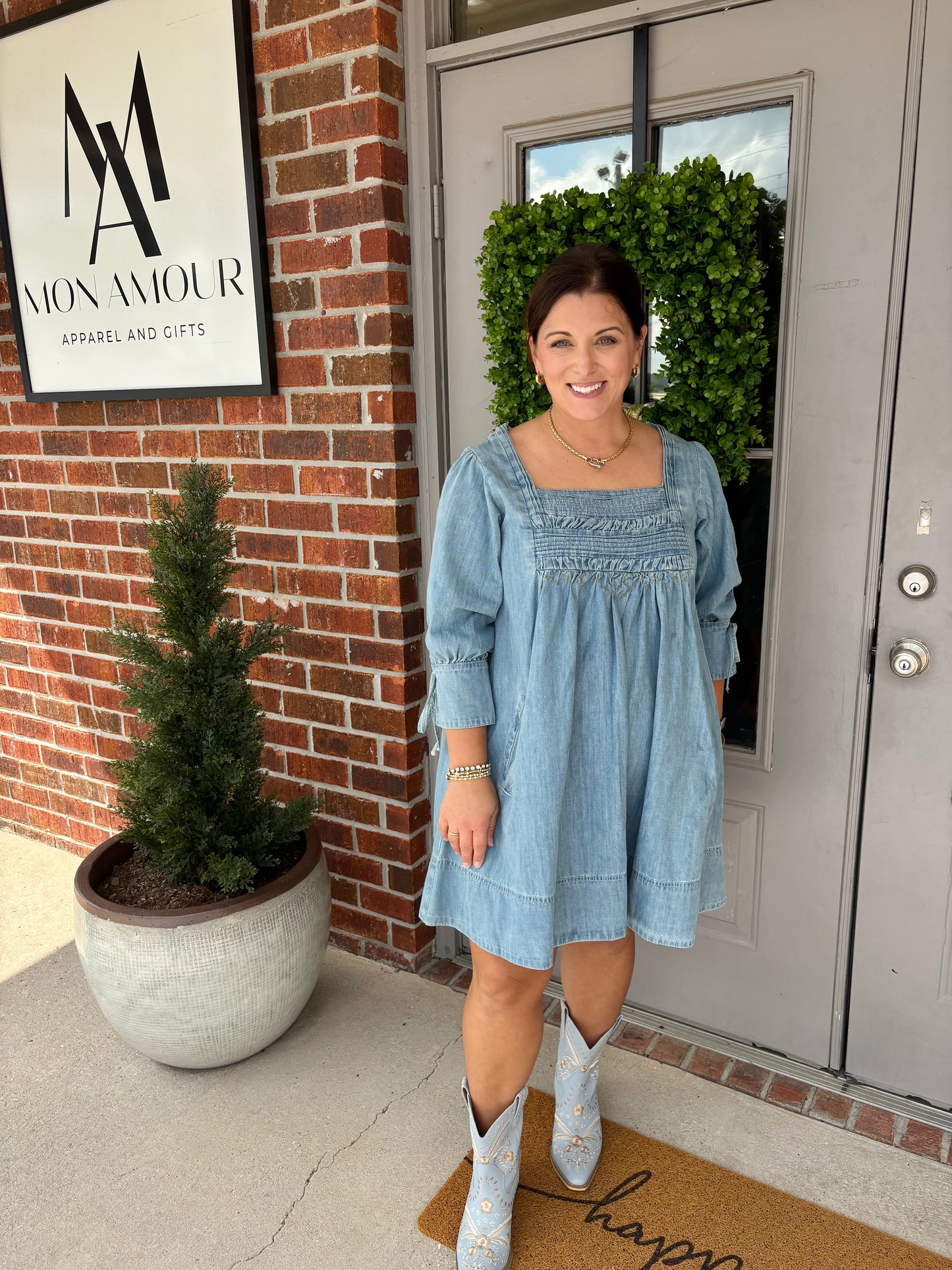 Denim Smocked Babydoll Dress