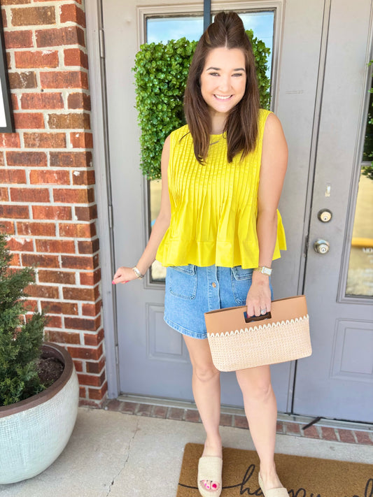 The Yellow Poplin Pleated Peplum Top