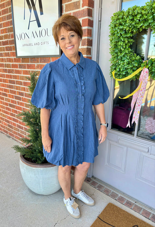 Denim Bubble Hem Shirt Dress