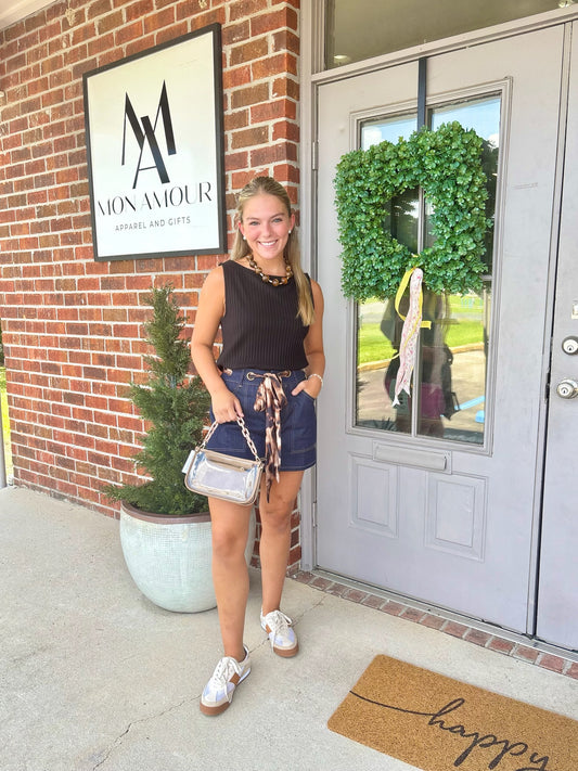 Denim Leopard Luxe Skort