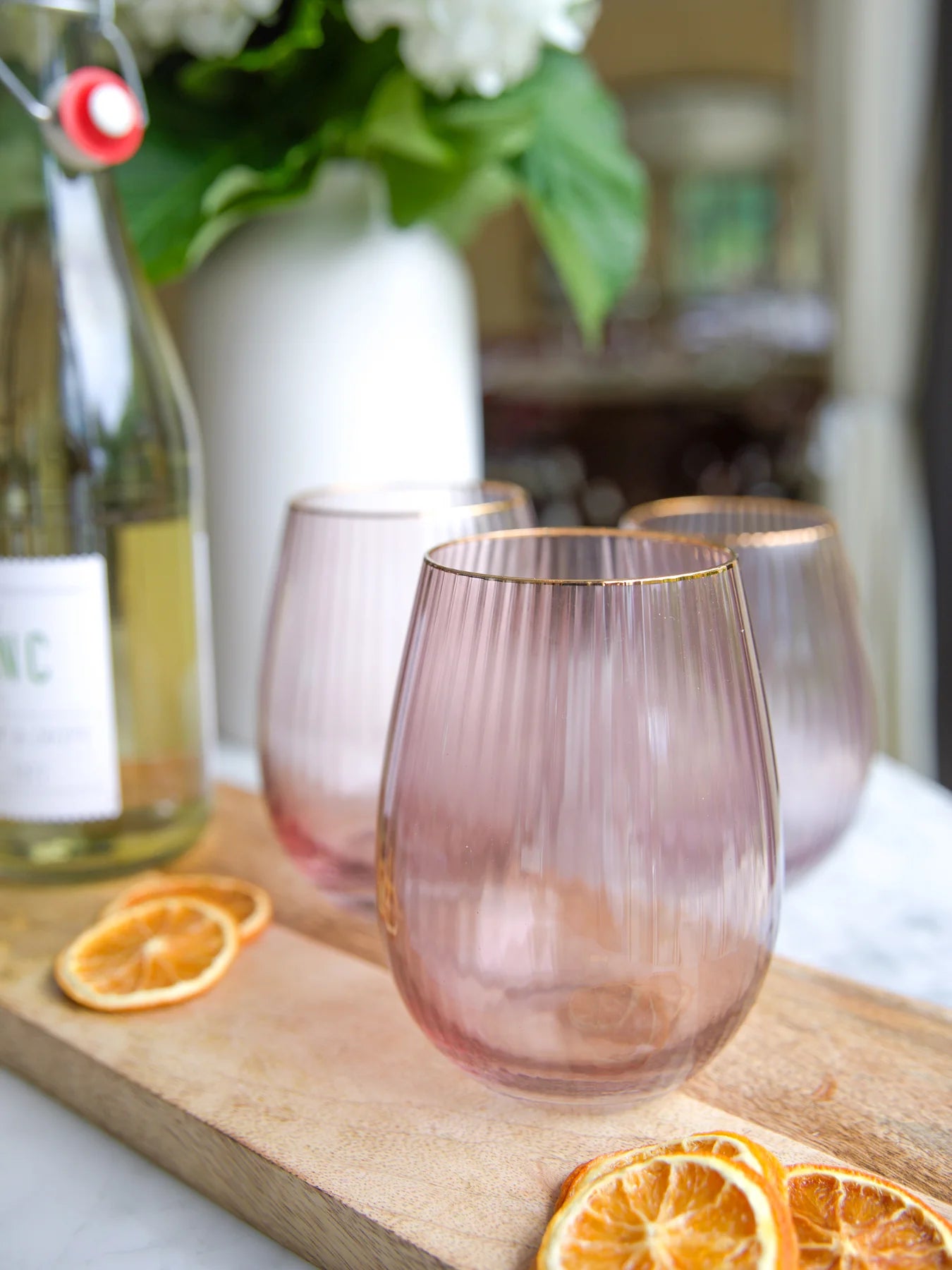 Stemless Wine Glass | Ribbed Mauve