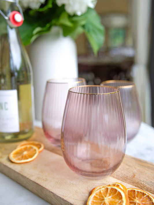 Stemless Wine Glass | Ribbed Mauve
