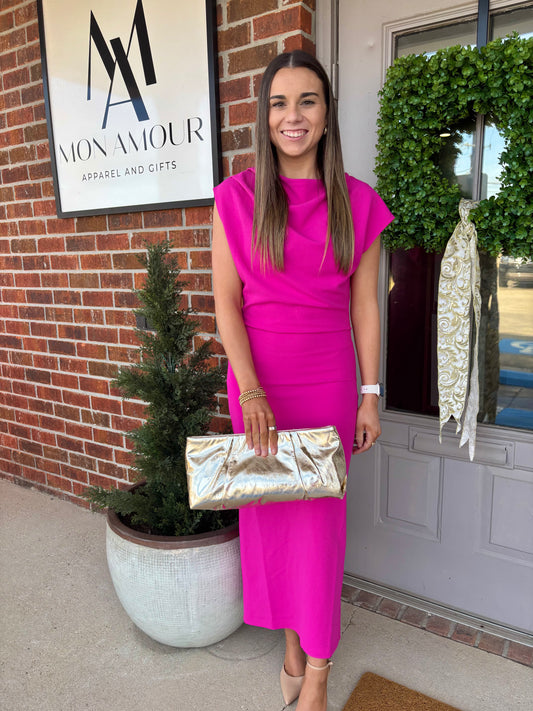 Maggie Magenta Draped Dress