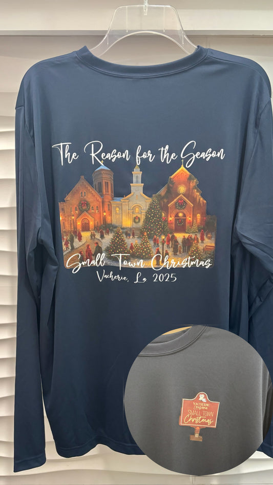 PREORDER: Small Town Christmas Adult Gilden dri- fit long sleeve ￼