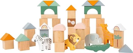 50 Wooden Building Block Safari Playset