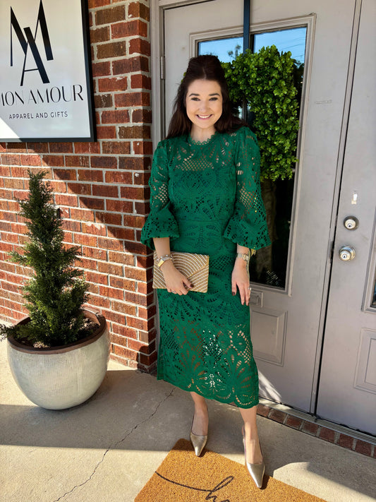 Emerald Lace Midi Dress