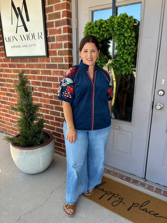 Courtney Corduroy Embroidered Top