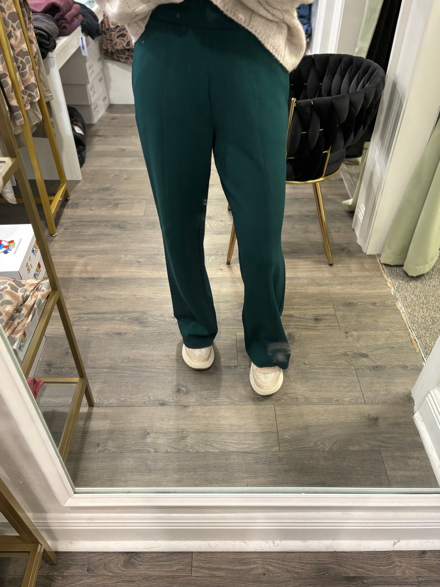 Madi Soft Knit Pintuck Pant- Jungle Green