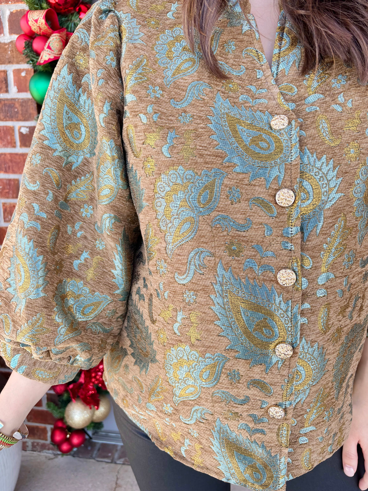 Teal Wood Paisley Top