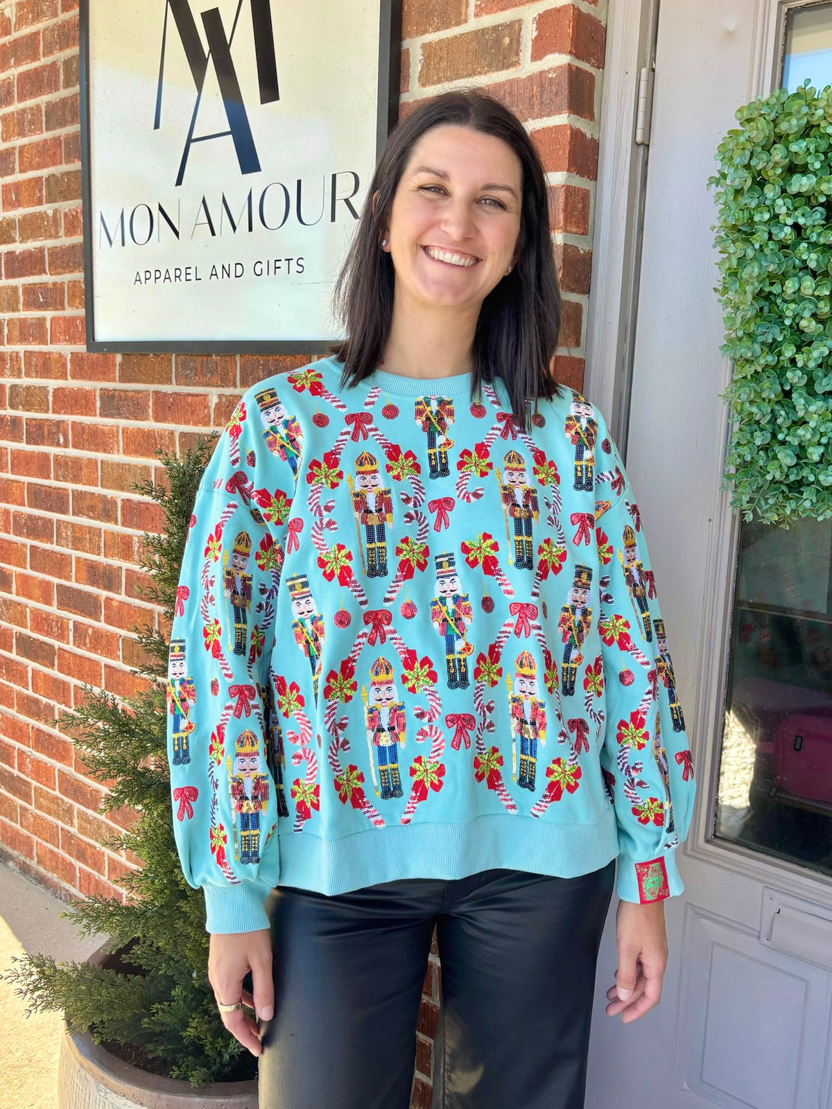 QOS Aqua Nutcracker & Candy Cane Sweatshirt