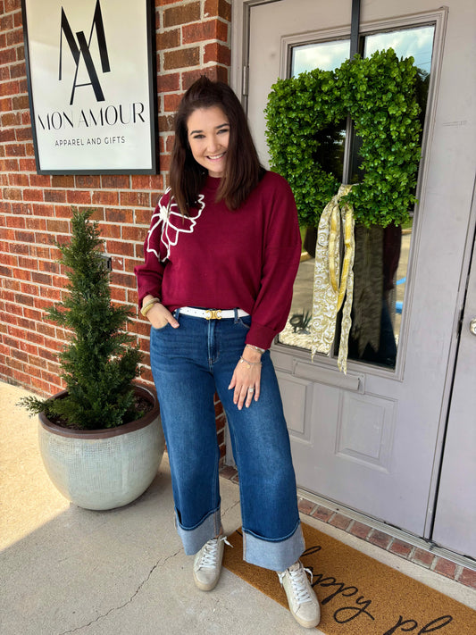 Burgundy Floral Sweater