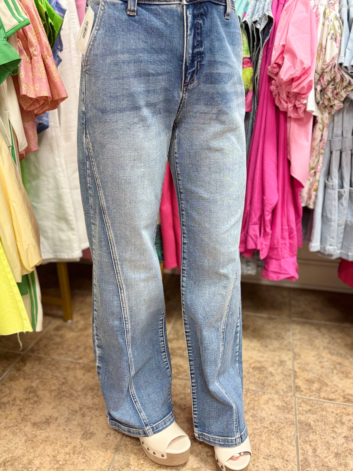 Debra Diagonal Seam Wide Leg Jean