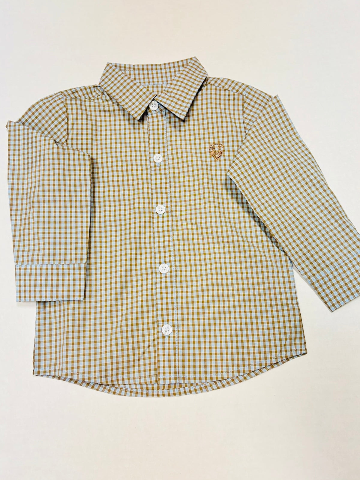 Boys Button Down- Blue & Brown