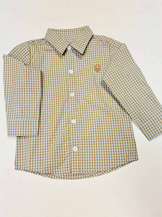 Boys Button Down- Blue & Brown