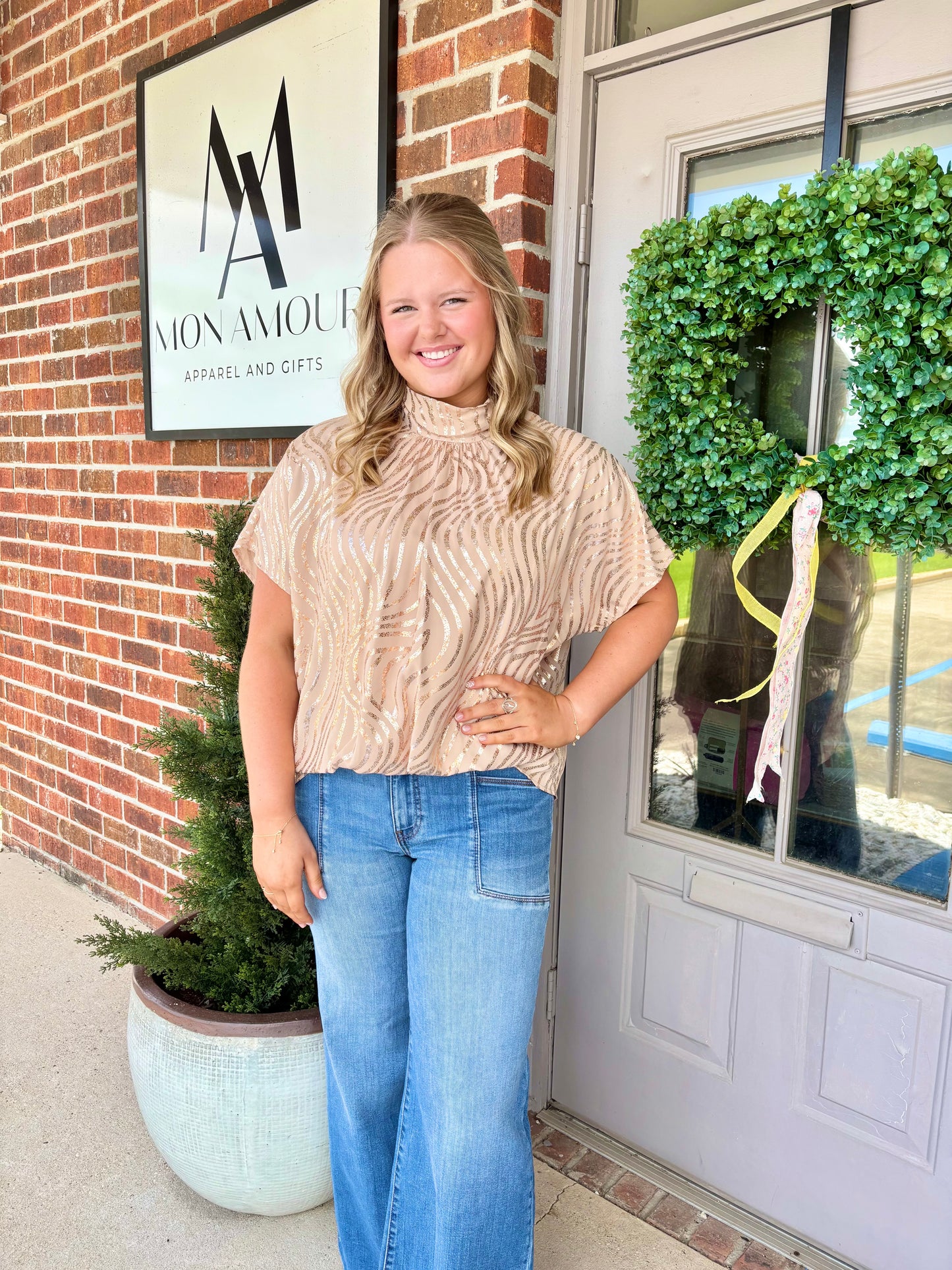 Champagne Muse Tie-Back Blouse