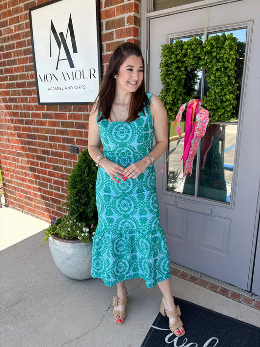 Rose Cotton Eyelet Embroidered Midi Dress