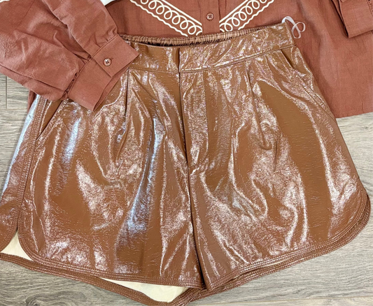 Beverly Brown Leather Shorts