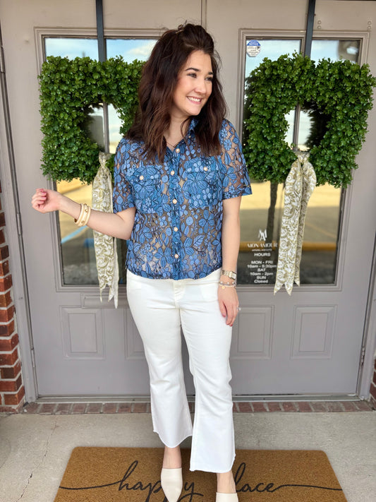 Bitsy Blue Floral Lace Blouse