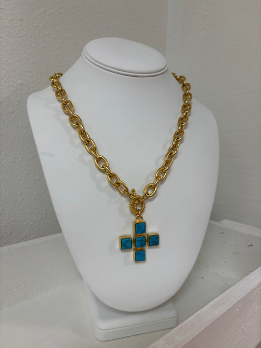 Turquoise Chunky Cross Necklace