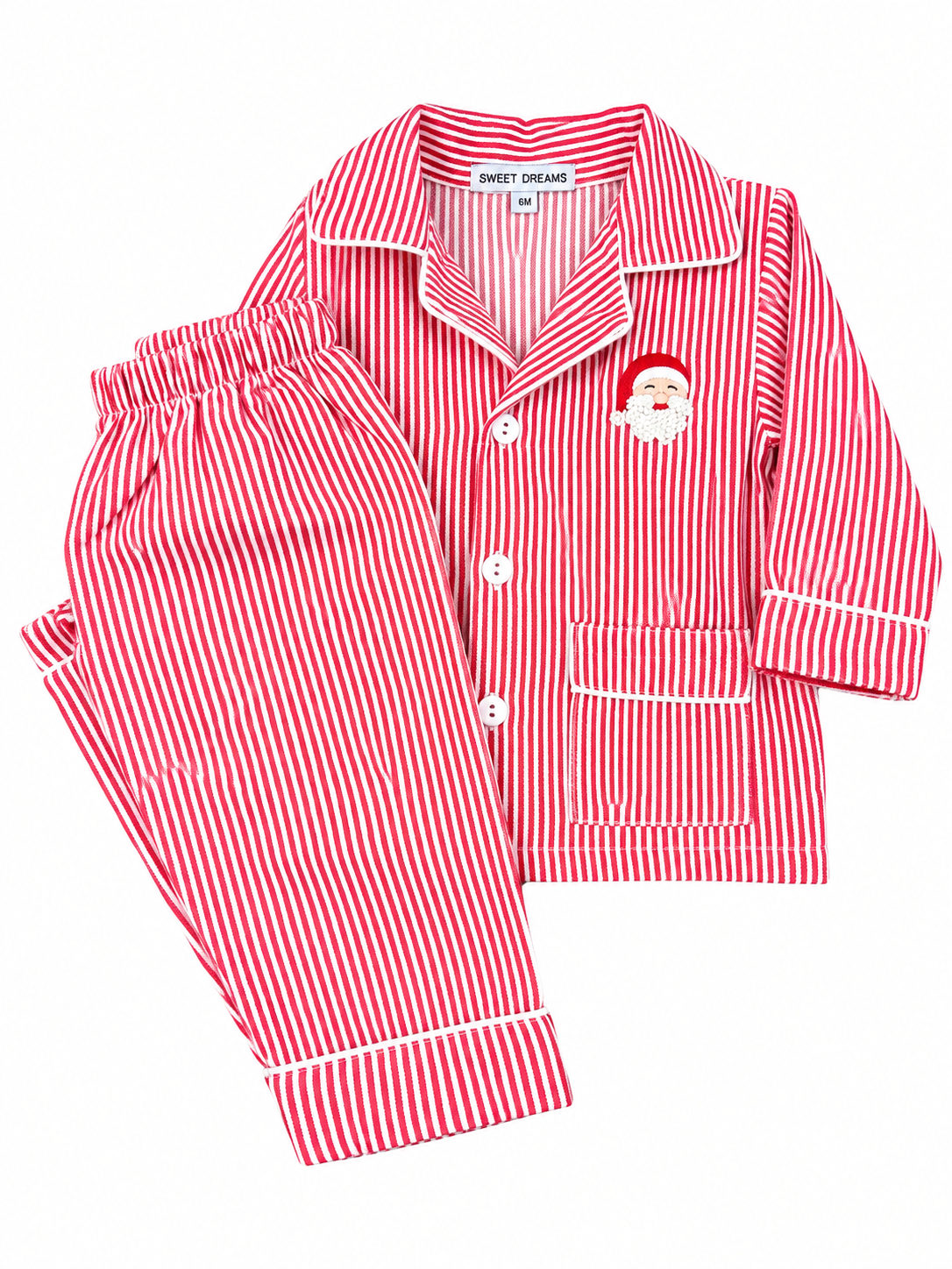 Santa Embroidered Red Stripe PJ Set