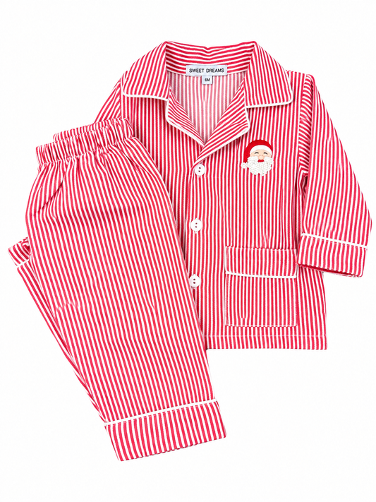 Santa Embroidered Red Stripe PJ Set