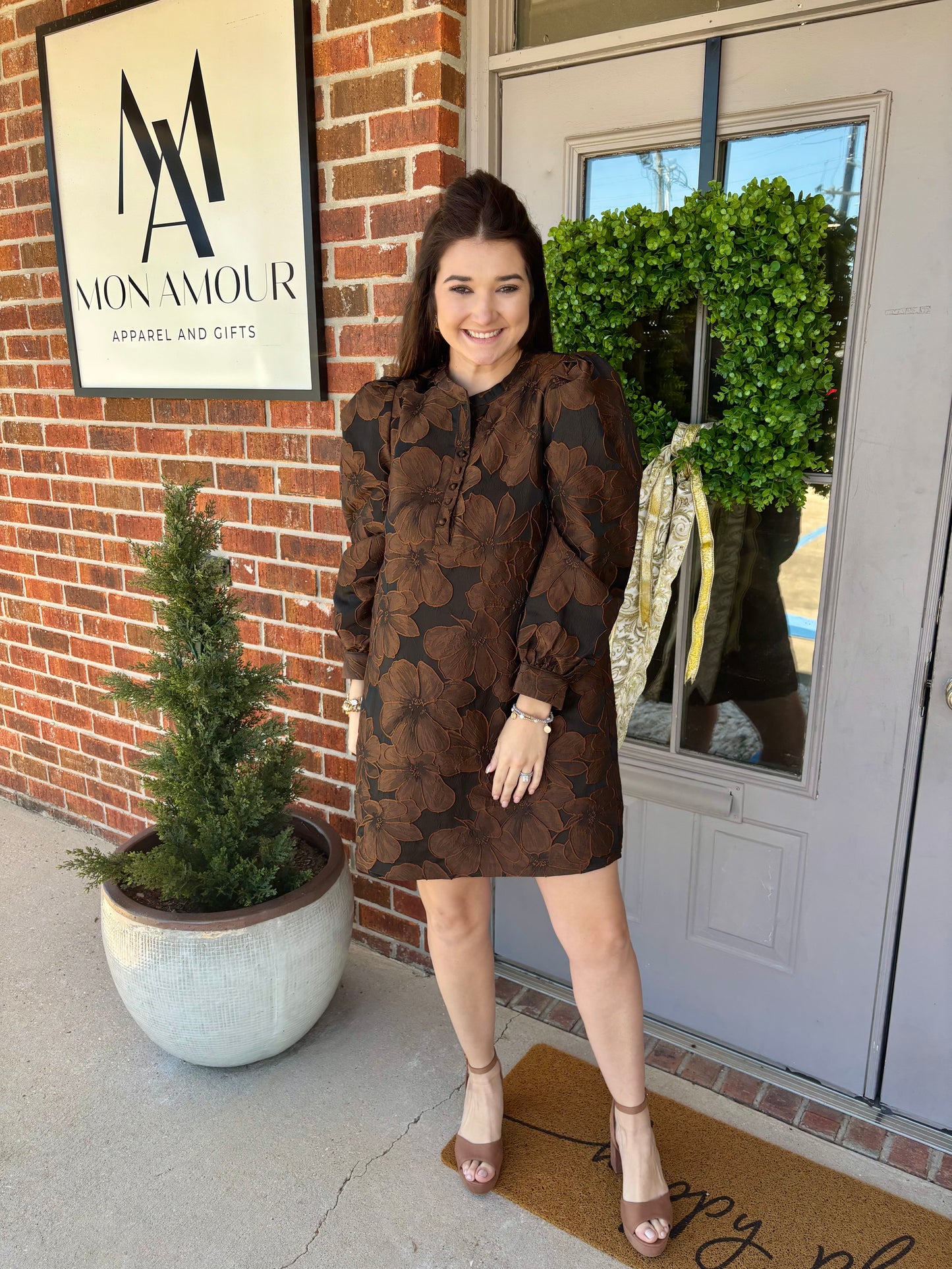 Jacquard Joy Brown Dress