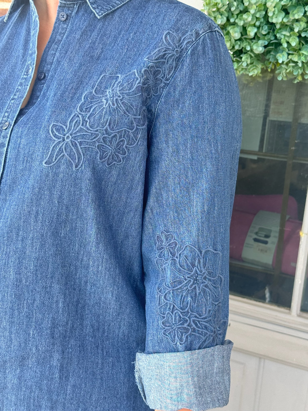 Edith Embroidered Denim Button Down
