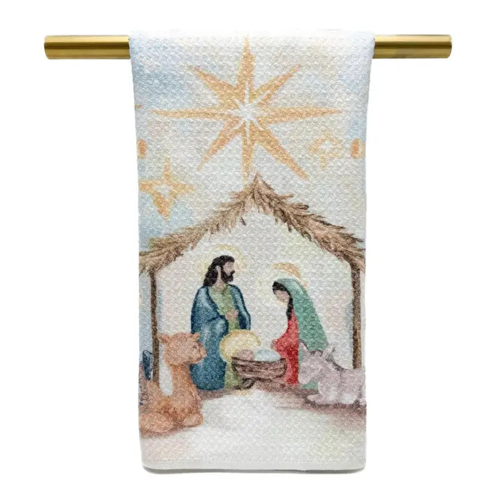 Muted Stars Nativity Tea Towel