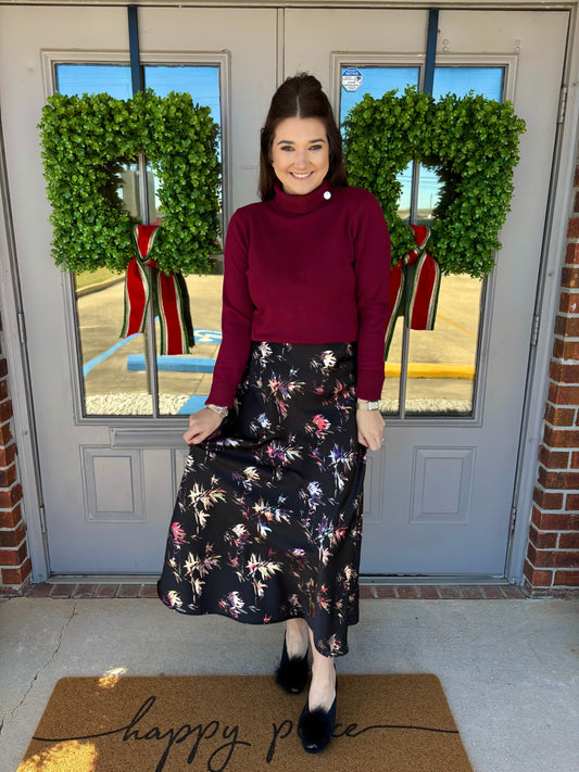 Foil Leaf Maxi Skirt