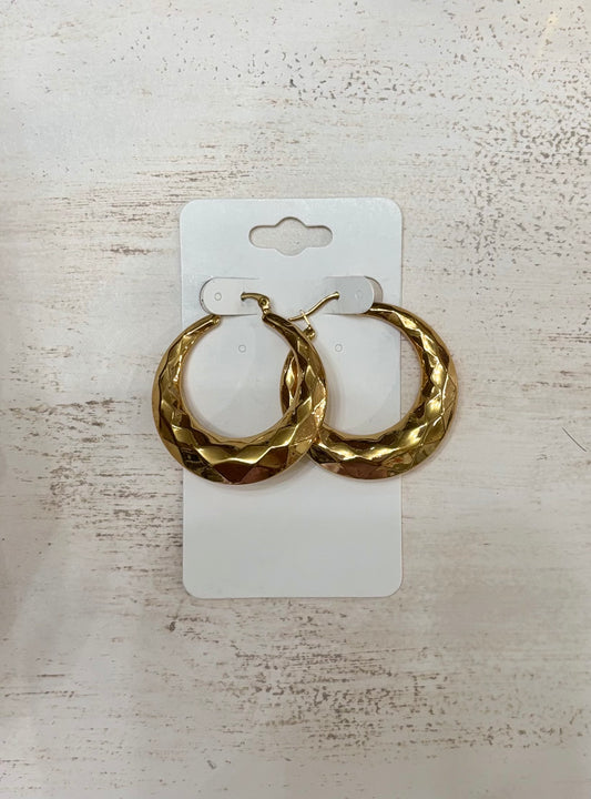 Textured Metal Hoop Pin Catch Earrings