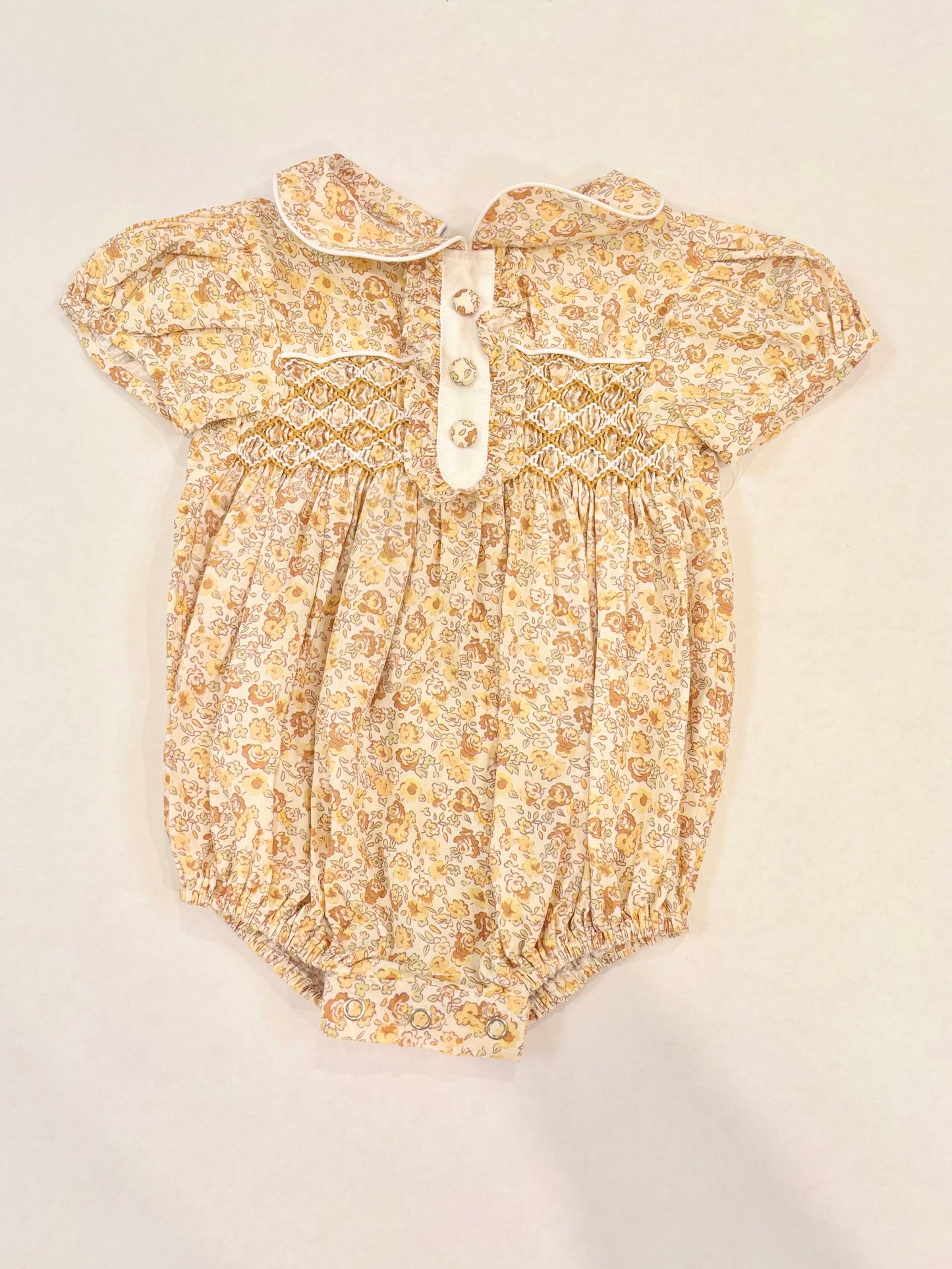 Yellow Floral Smocked Bubble