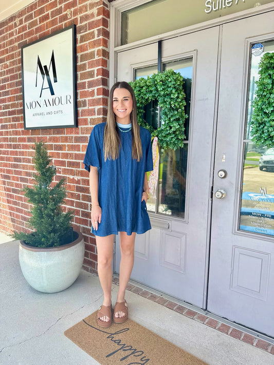 Dotie Denim Shift Dress