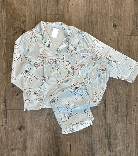 Women's Blue Bows Satin Pajama Set