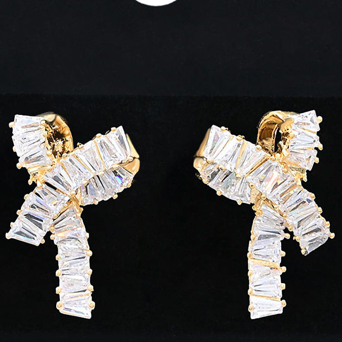 Baguette Bow Stud Earrings