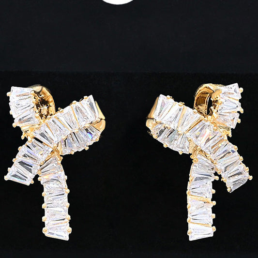 Baguette Bow Stud Earrings
