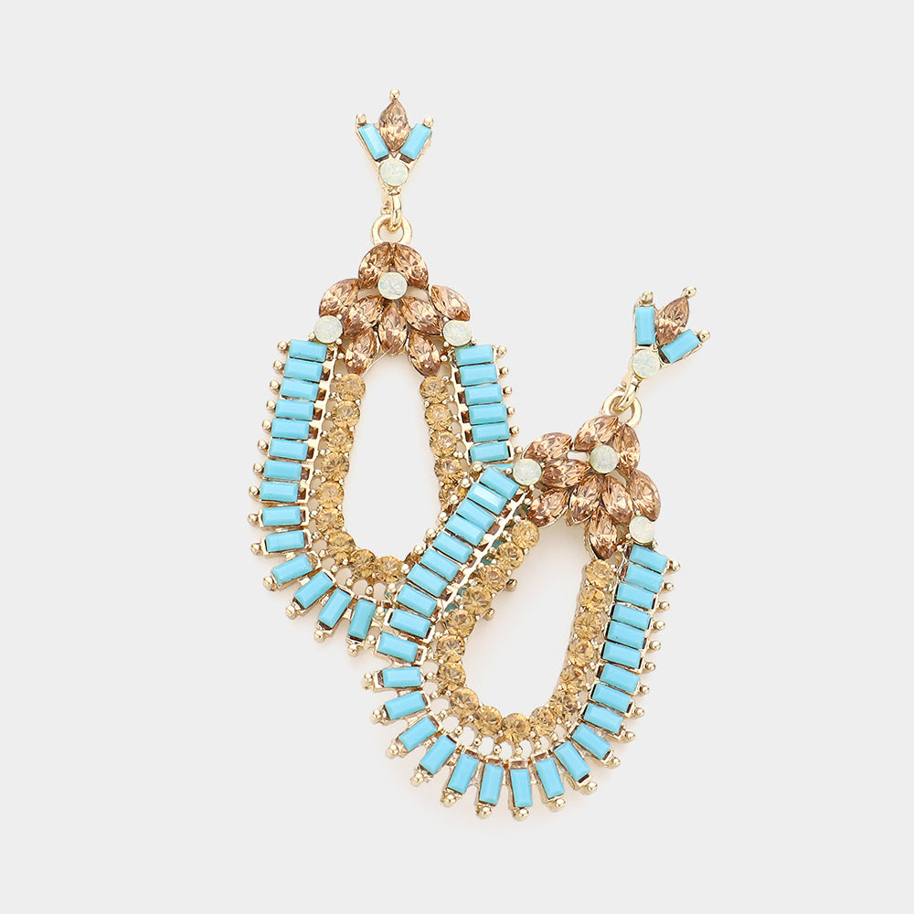 Baguette Cut Turquoise Crystal Earring