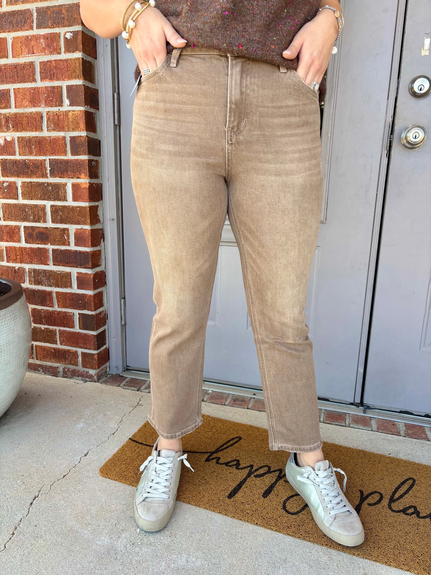 High Rise Crop Flare Jean in Vintage Khaki