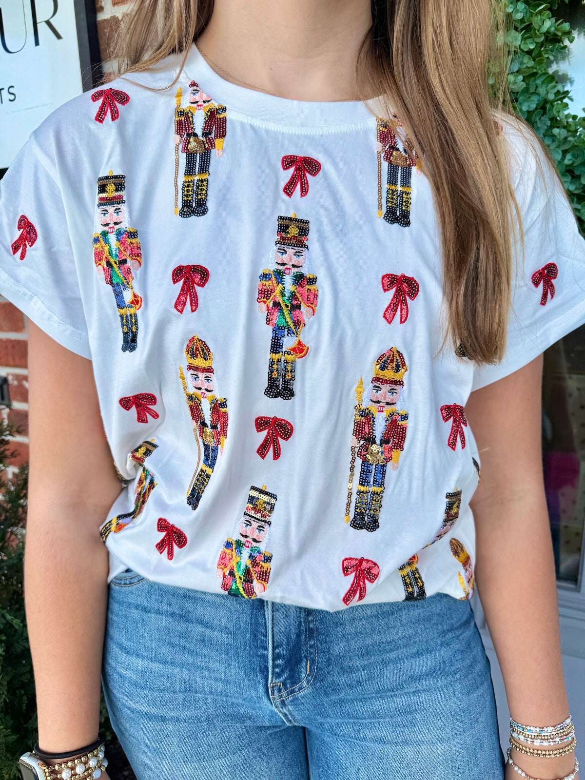 QOS White Nutcracker & Bow Tee