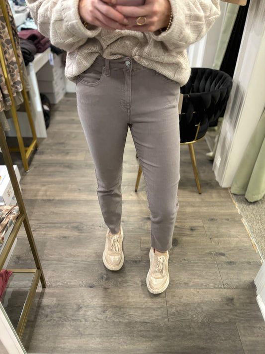 Dusk Grey High Rise Slim Straight Jean