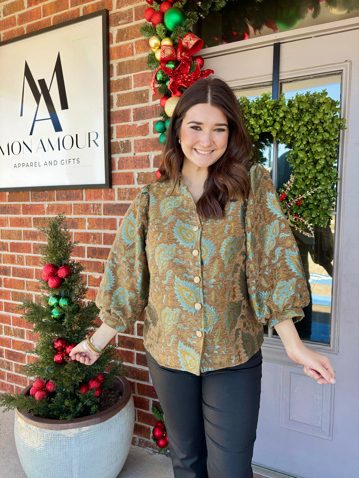 Teal Wood Paisley Top