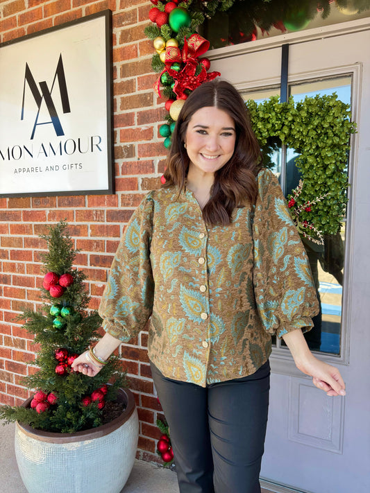 Teal Wood Paisley Top