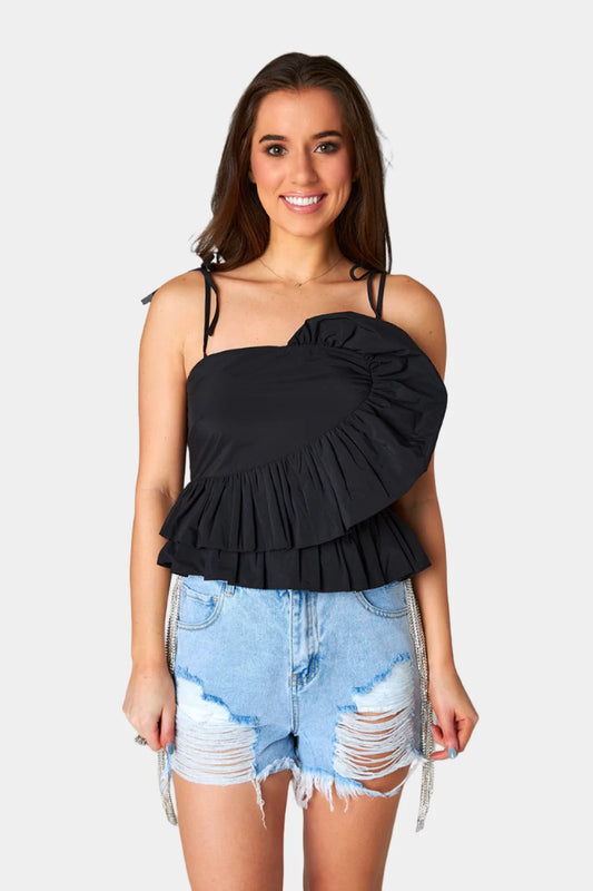 Beck Ruffle Tank Top in Black