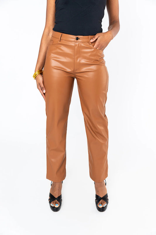 GOMEZ VEGAN LEATHER PANTS - CAMEL